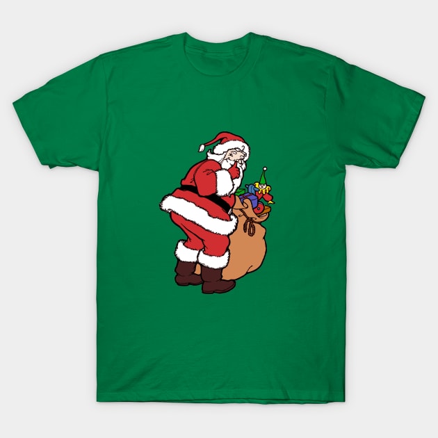 Santa with his bag T-Shirt by Wyld Bore Creative